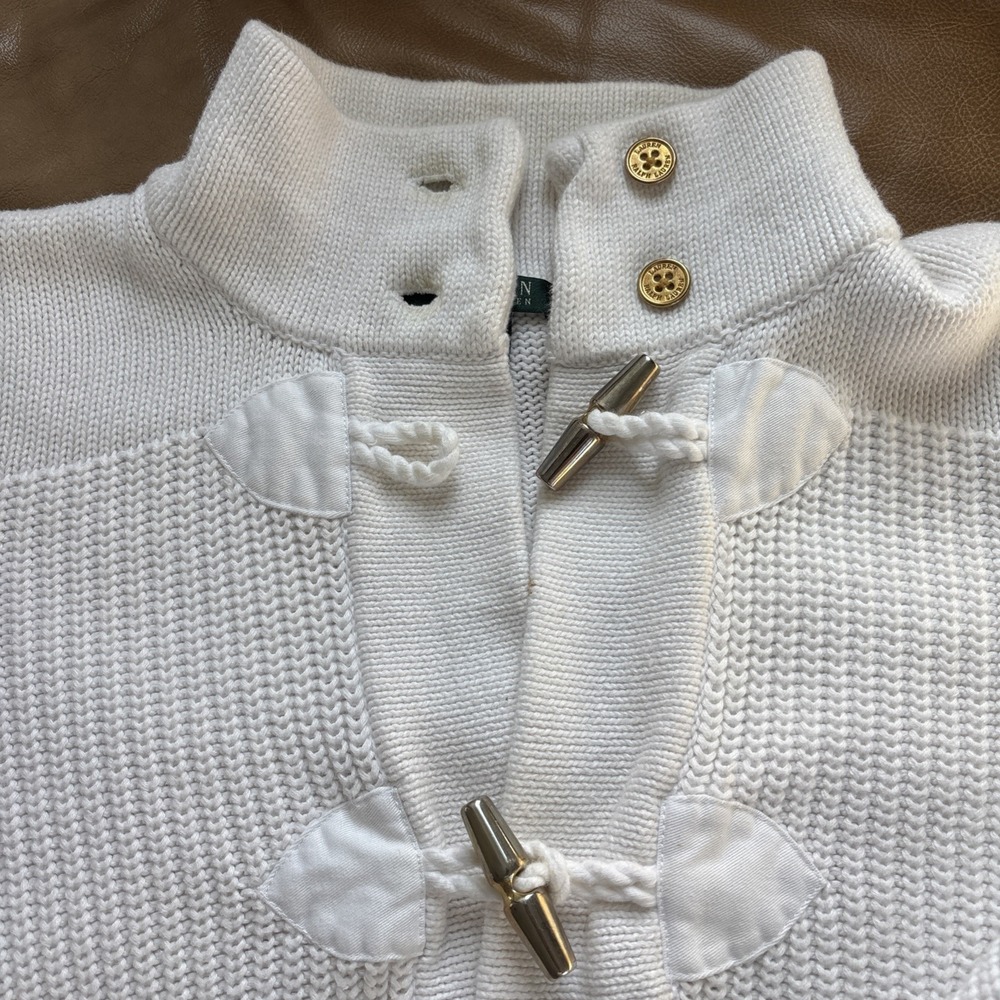Lauren Ralph Lauren Cardigan‎ Toggle Gold Buttons Cotton Ivory Classic Cozy XL - Picture 3 of 10